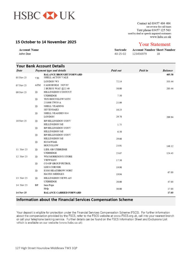 HSBC Bank Statement