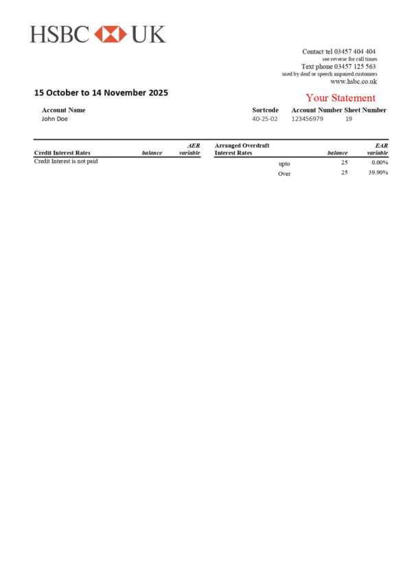 HSBC Bank Statement