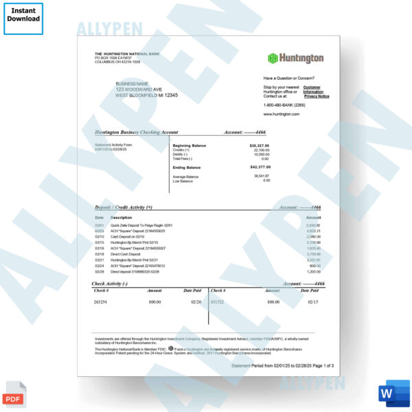 Huntington Bank Statement