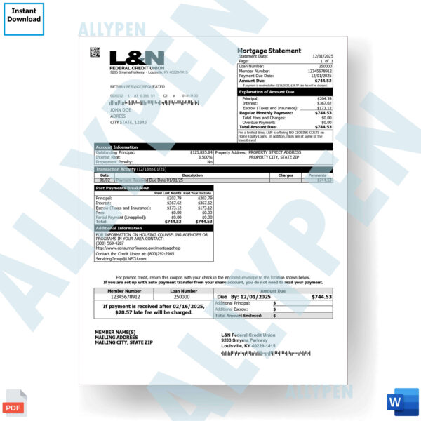 L&N Federal Credit Union Mortgage Statement