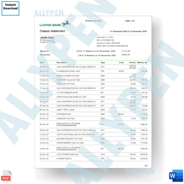 Lloyds Bank Statement