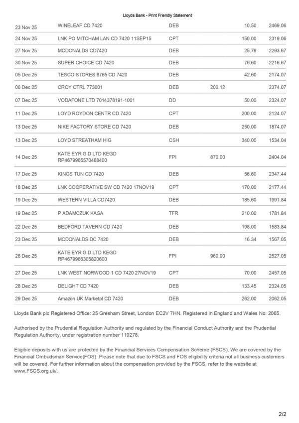 Lloyds Bank Statement