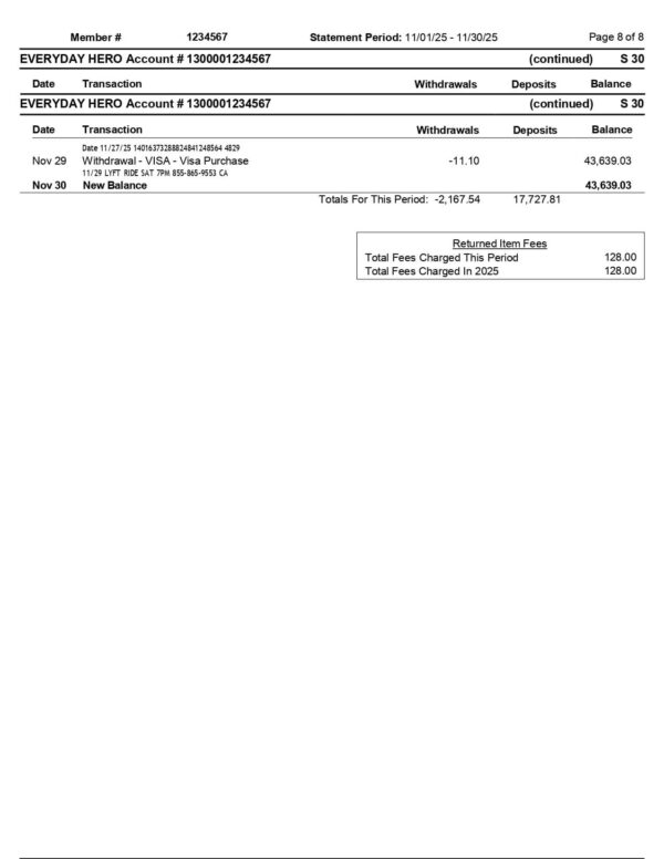 MCU Municipal Credit Union Bank Statement