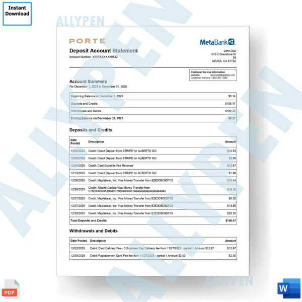 Meta Bank Statement