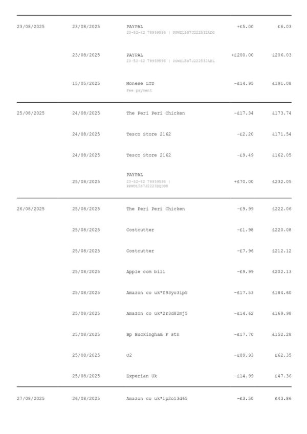 Monese Bank Statement