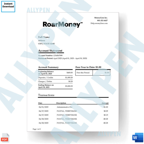 Moneylion Bank Statement