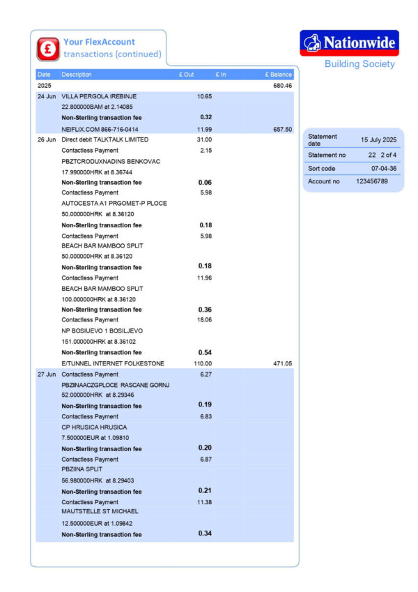 Nationwide Bank Statement