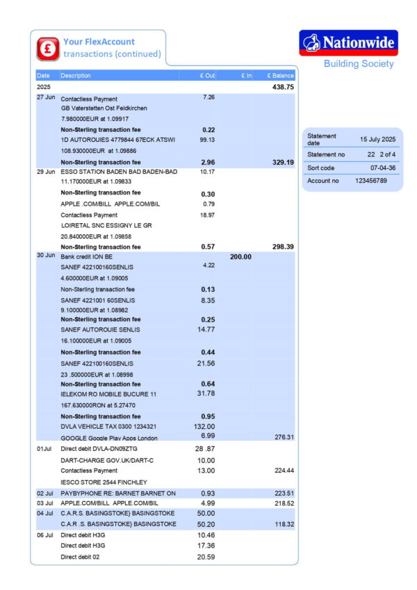 Nationwide Bank Statement