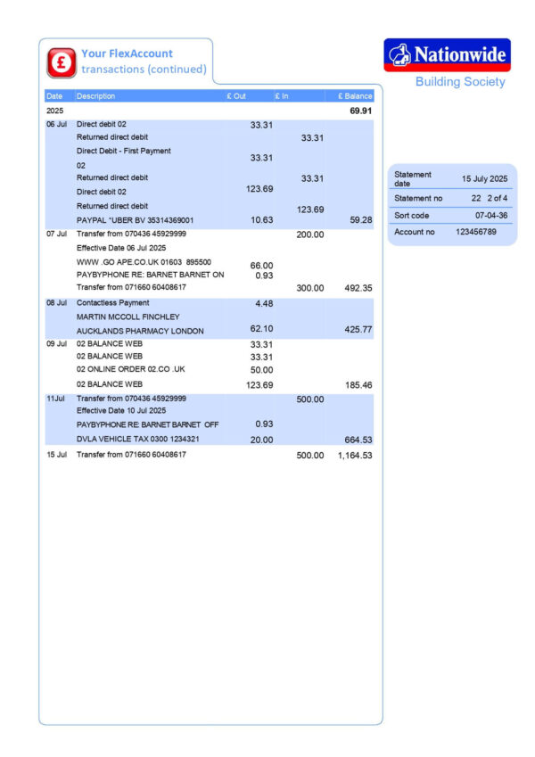 Nationwide Bank Statement