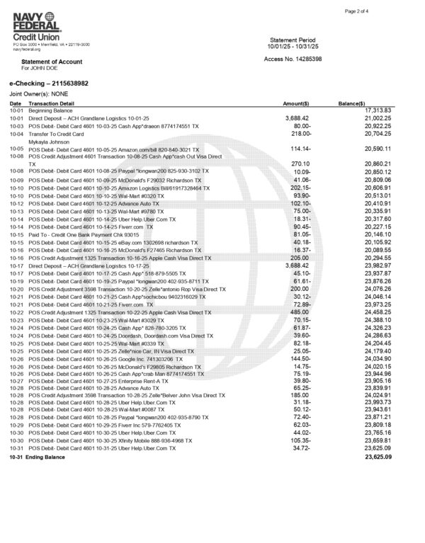 Navy Federal Bank Statement - Personal