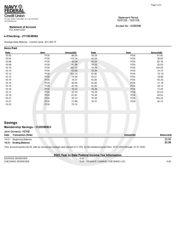 Navy Federal Bank Statement - Personal