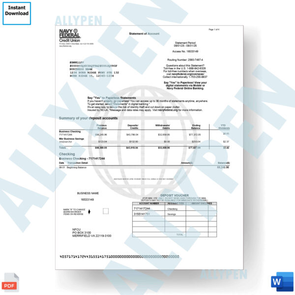 Navy Federal Credit Union Bank Statement - Business