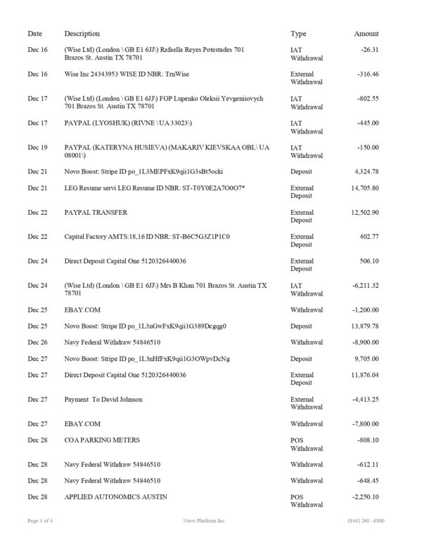 Novo Bank Statement