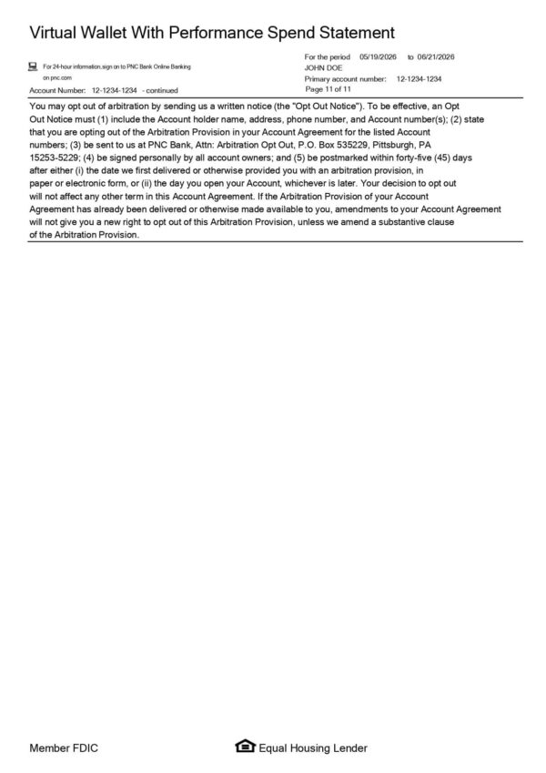 PNC Bank Statement - Virtual Wallet With Performance Spend