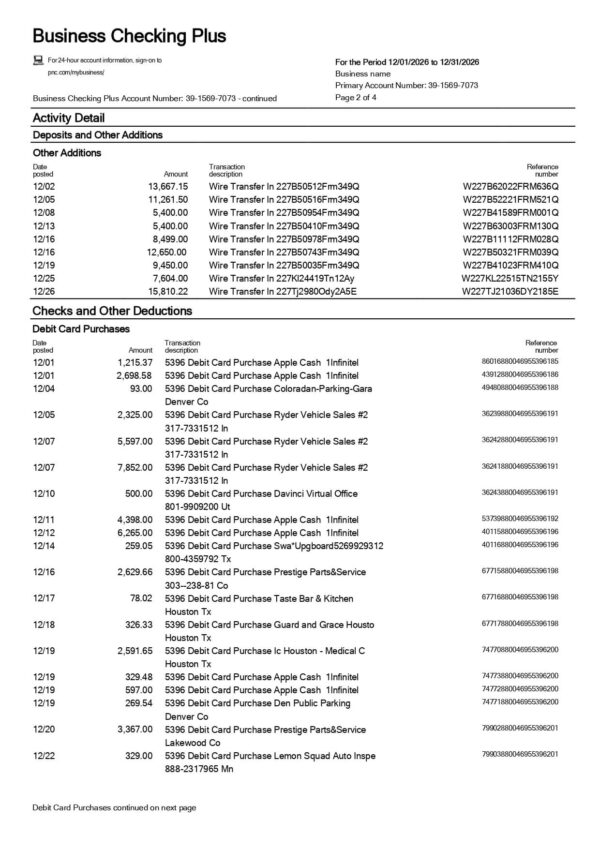 PNC Bank Statement - Business Checking Plus