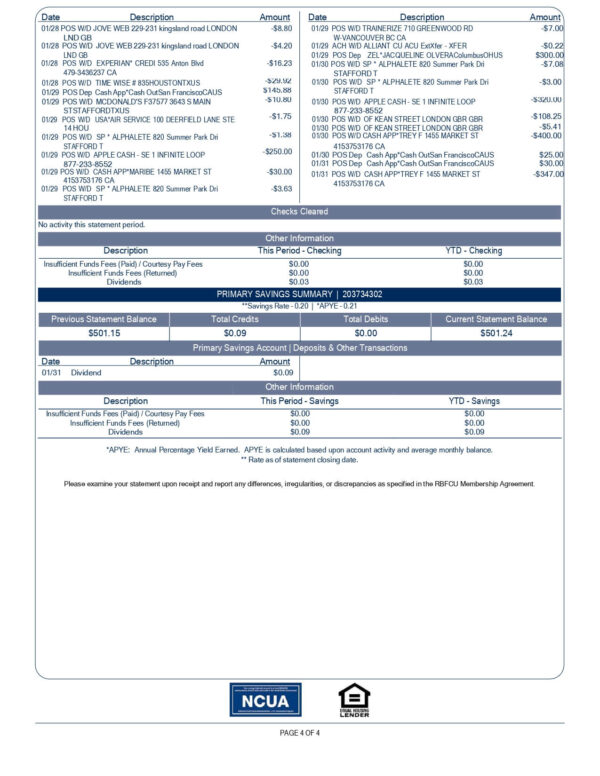 RBFCU Bank Statement