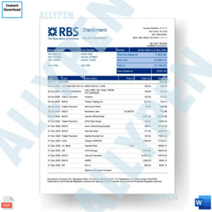 RBS Bank Statement