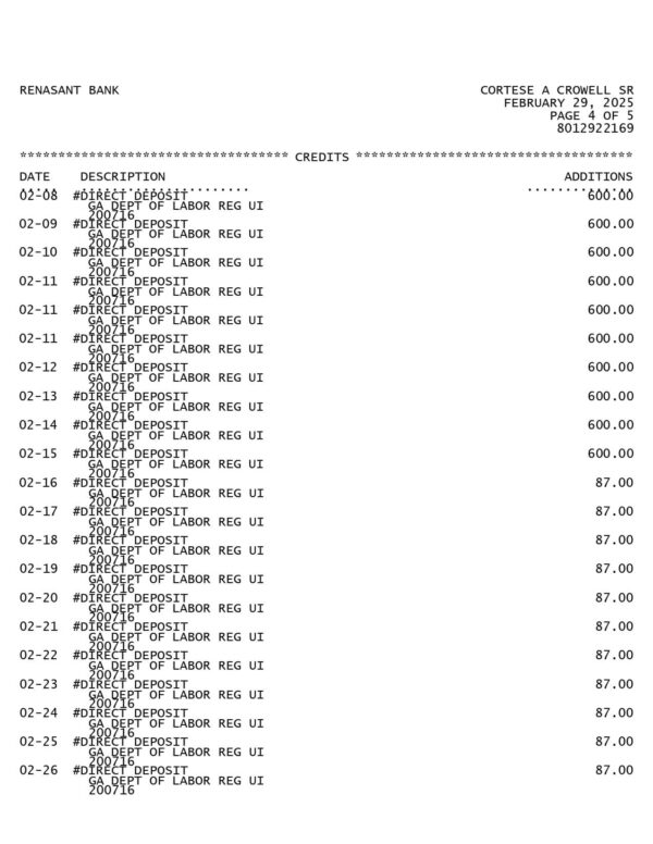 Renasant Bank Statement