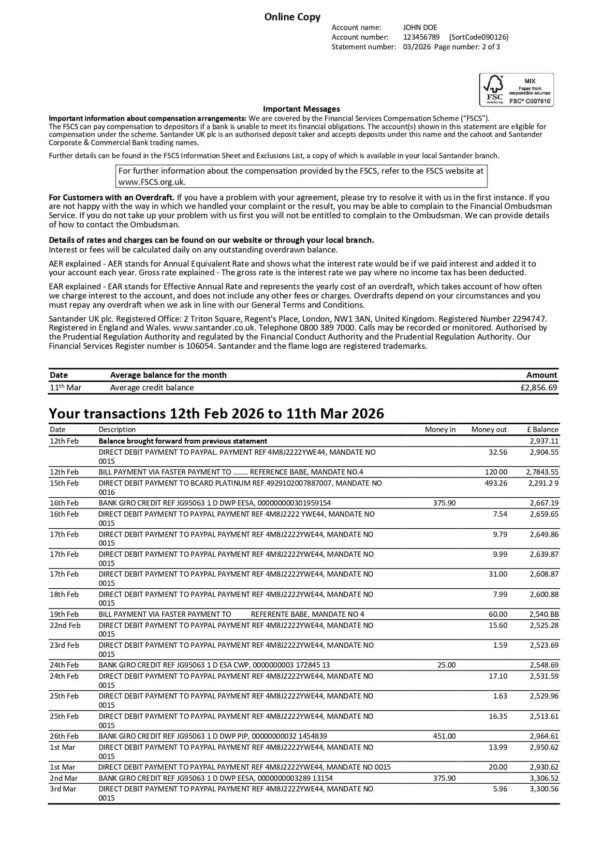 Santander Bank Statement