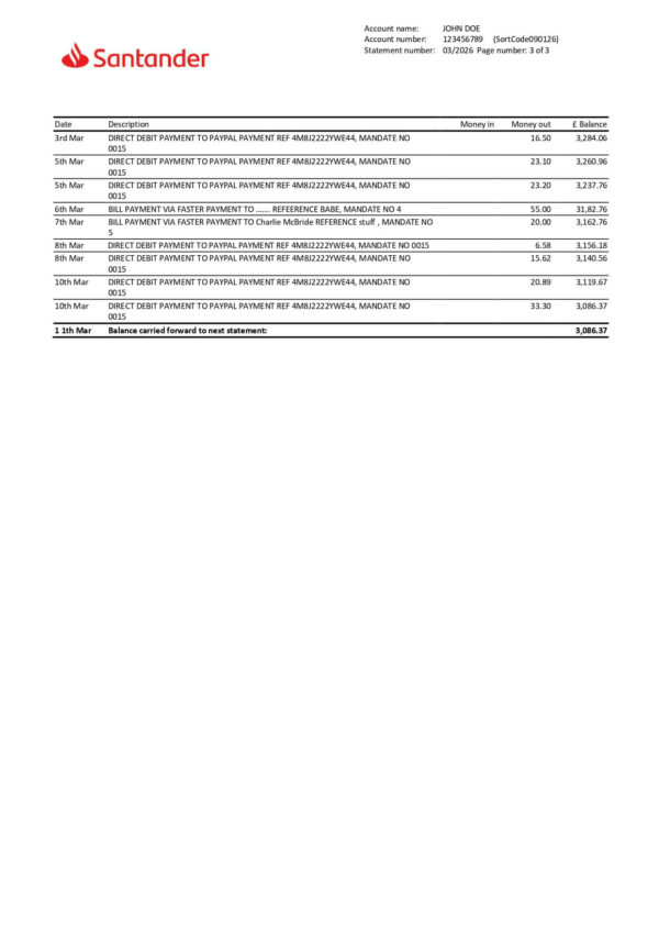 Santander Bank Statement