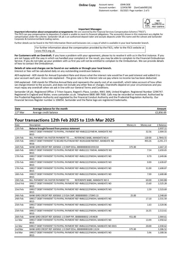 Santander Bank Statement