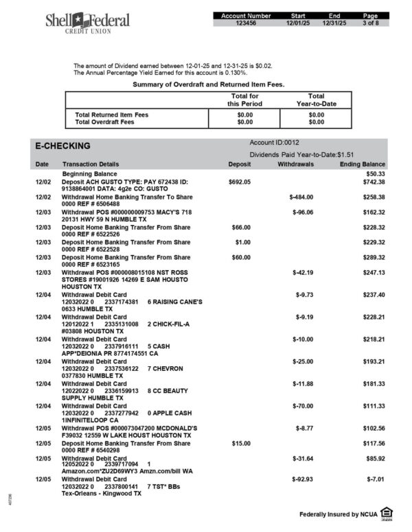 Shell Federal Credit Union Statement