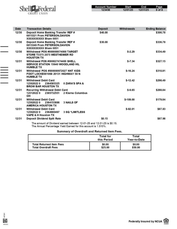 Shell Federal Credit Union Statement