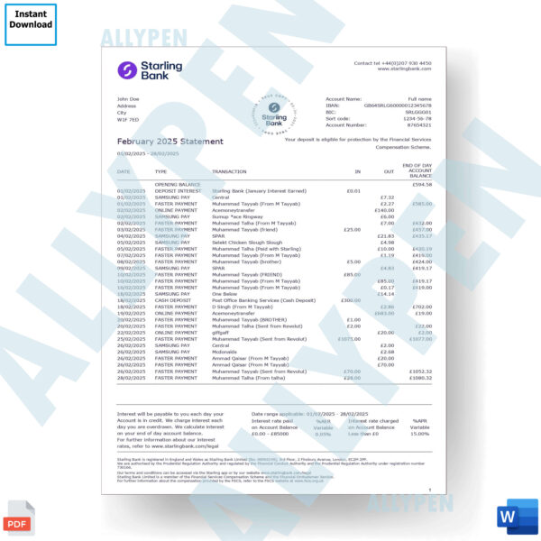 Starling Bank Statement