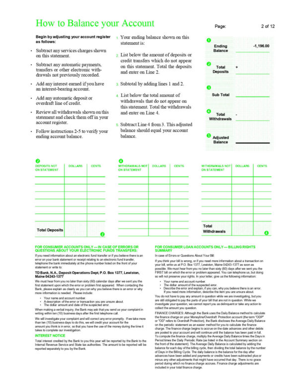 TD Bank Statement (US) TD Bank Statement - USA