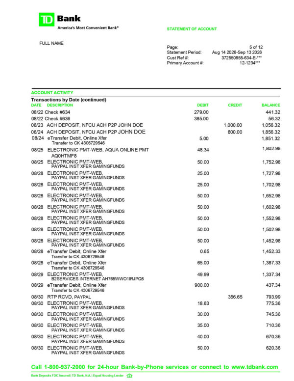 TD Bank Statement (US) TD Bank Statement - USA