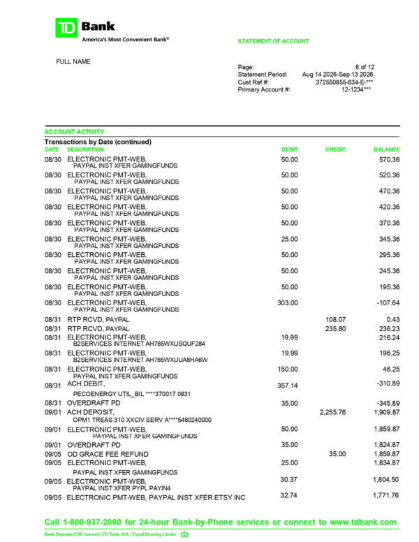 TD Bank Statement (US) TD Bank Statement - USA