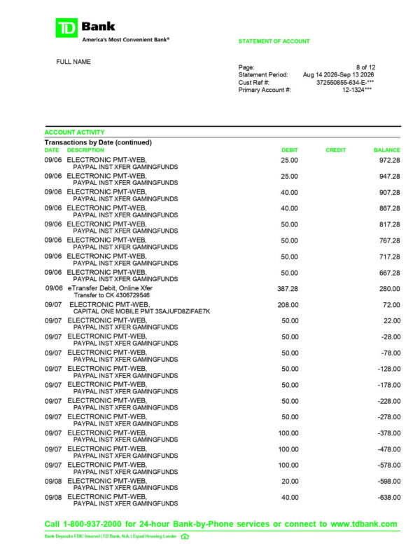 TD Bank Statement (US) TD Bank Statement - USA