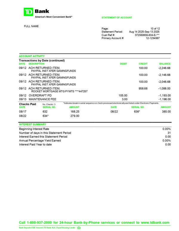 TD Bank Statement - USA