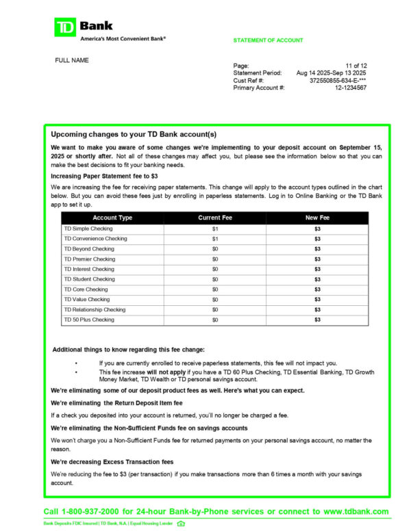 TD Bank Statement - USA