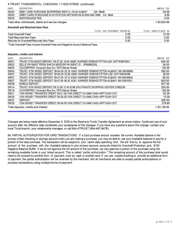 Truist Fundamental Checking Statement Truist Fundamental Checking Statement