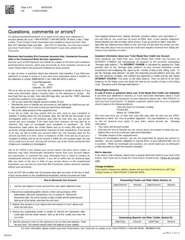 Truist Fundamental Checking Statement Truist Fundamental Checking Statement
