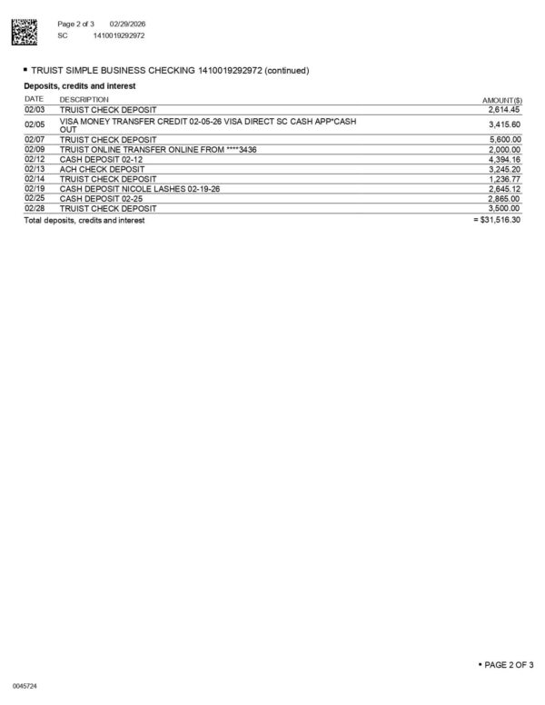 Truist Simple Business Checking Statement Truist Simple Business Checking Statement