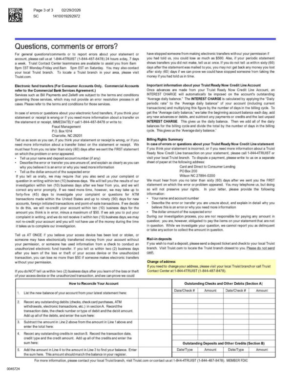 Truist Simple Business Checking Statement Truist Simple Business Checking Statement