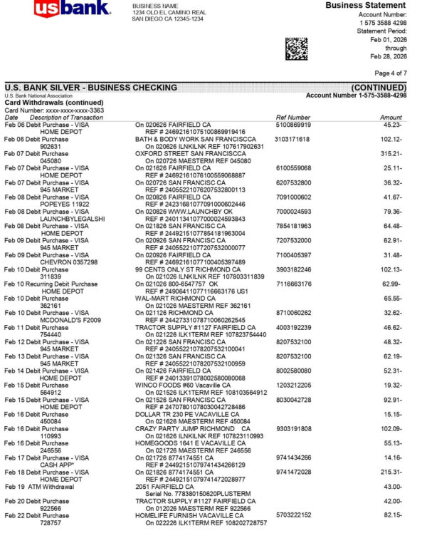 US Bank Statement - Business US Bank Statement - Business