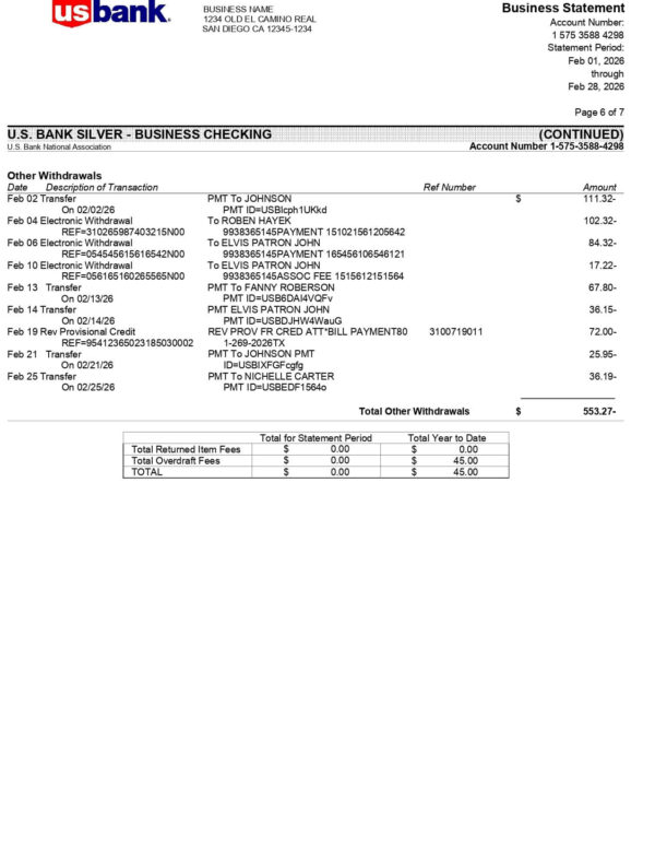 US Bank Statement - Business US Bank Statement - Business