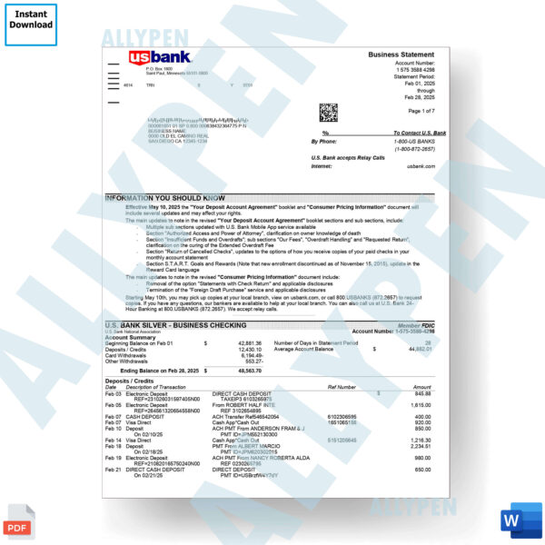 US Bank Statement - Business