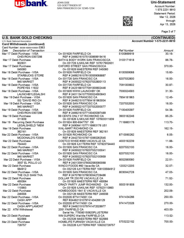 US Bank Statement - Personal US Bank Statement - Personal