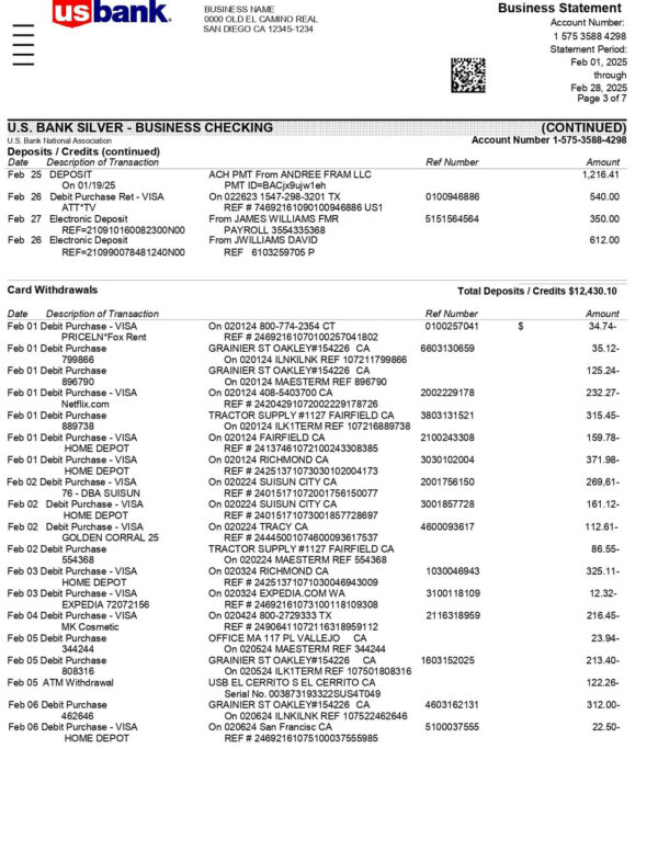 US Bank Statement - Business