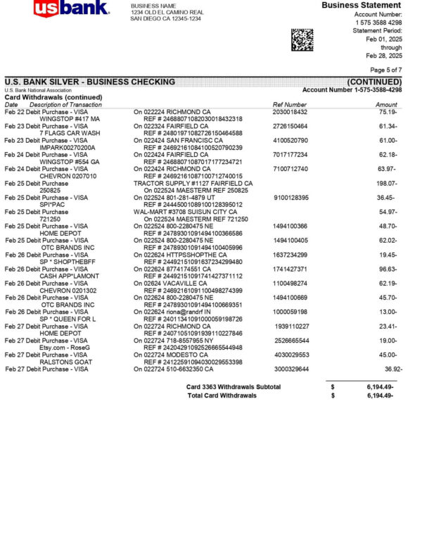 US Bank Statement - Business