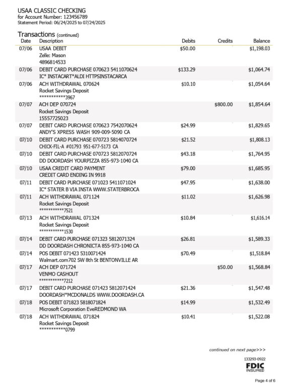 USAA Bank Statement