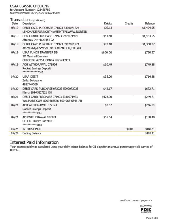 USAA Bank Statement