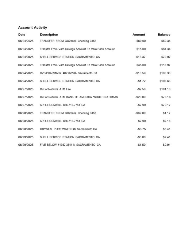 Varo Bank Statement