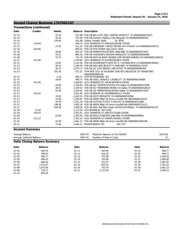 WoodForest National Bank Statement - Business Account