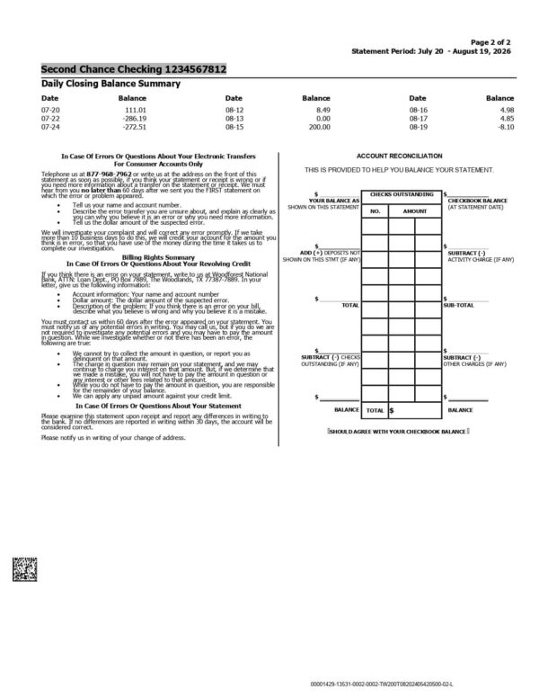 WoodForest National Bank Statement - Personal Account WoodForest National Bank Statement - Personal Account