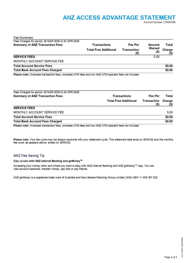 ANZ Bank Statement